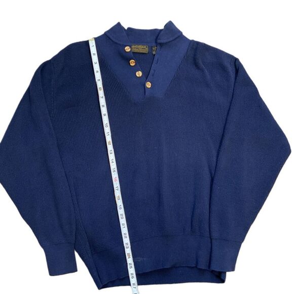 Eddie Bauer Navy Knit Button Henley Sweater Size Med Preppy Dark Academia Retro - Picture 7 of 11